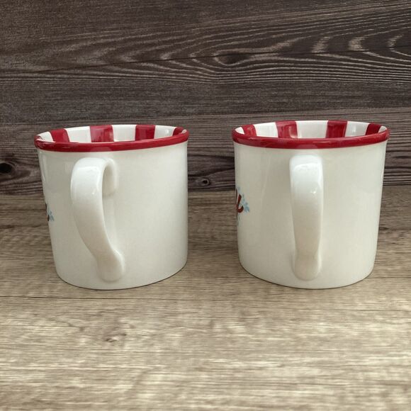 Set of 2 Starbucks Holiday 2007 Joy Mugs Christmas Peppermint Candy Striped 14oz - Picture 2 of 11